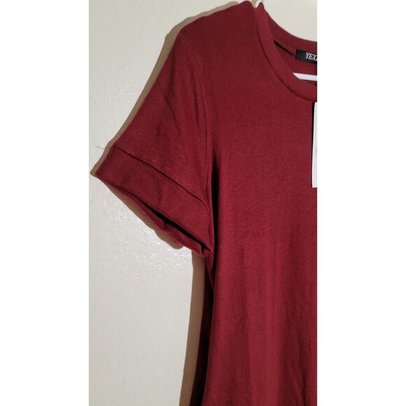 YEXIPO NWT Short Sleeve T Shirt Dress Wine Red Loose Fit Dress w/Pockets sz S - Picture 7 of 8